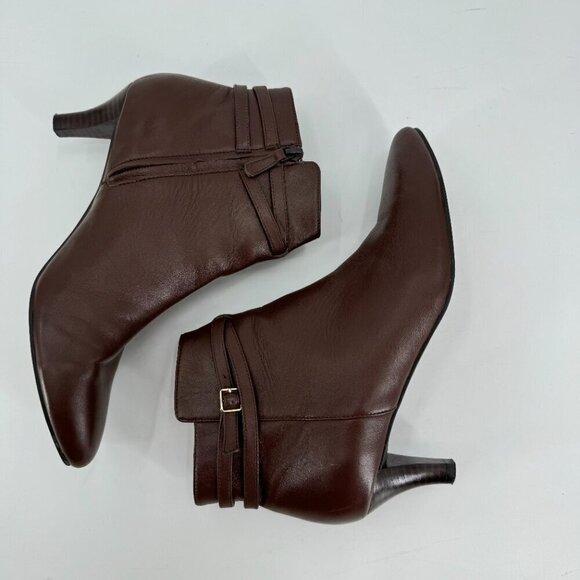 Cole Haan Elinor Brown Leather Kitten Heel Short Trendy Boots 8 Ankle Booties - Picture 3 of 8